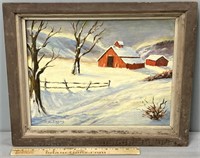 Winter Farm Landscape Oil Painting on Board