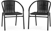 2 Pack Black Rattan Stack Chair