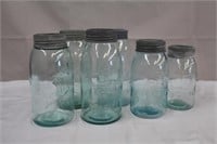 Six mason jars with glass lids, Crown & GEM