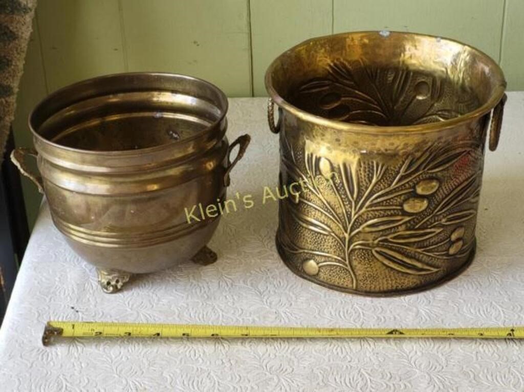 2 vintage brass planters