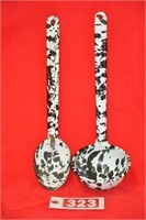 Black and white graniteware ladle & spoon