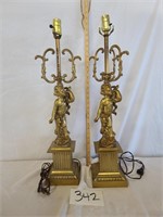 Gold Toned Cherubim Lamps (1 Damaged)