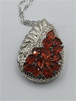 Sterling Silver 20in Red Gemstone Necklace