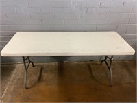 6ft Folding Table W/plastic Top, Has Cut on Top