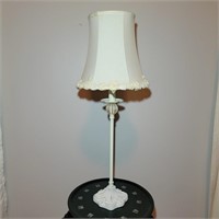 White Metal & Resin Lamp w/ Floral Shade 24½"T