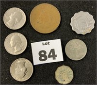 (3) Bicentennial Quarters; (1) Mexican Coin,