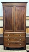 Bow front linen cupboard, mahogany, top mold