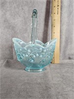 FENTON AQUA OPALEESCENT LILY OF THE VALLEY BASKET