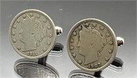 Pair of antique 1907 & 1911 Liberty Nickel coin