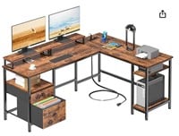 L-Shaped Desk with Power Outlet  66 inch