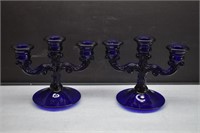 2 Cambridge Glass Cobalt Blue Candle Holders
