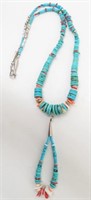 Navajo Turquoise & Coral Beaded 18" Necklace