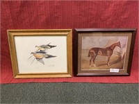 2 framed prints equine print 16”x14”,morning