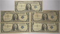 Lot of 5: $1 Silver Certificates