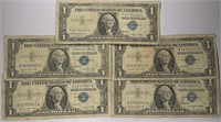 Lot of 5: $1 Silver Certificates