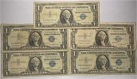 Lot of 5: $1 Silver Certificates