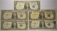 Lot of 5: $1 Silver Certificates