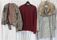 (E) Women's leather coat size 10, J Crew sweater