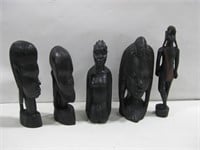Five Assorted Wood Statues Tallest 11.75"