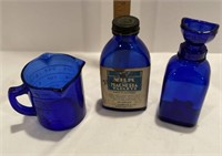 Cobalt Blue Eye Wash, Measuring Cup & RX Bottle