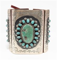 Jewelry Sterling Silver Turquoise Leather Cuff