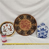 3 Pieces Asian Porcelain Pottery Decor