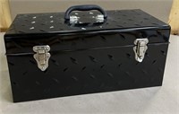 Metal Diamond Plate Tool Box with Tray (Black)