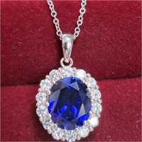 $200 Silver Cz & Created Sapphire Necklace