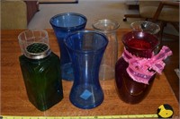 Lot of (7) clear & colored glass vases
