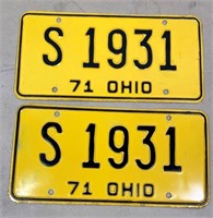 pair 1971 OH license plates