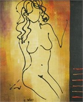 B. MARC "LOVELY" FEMALE NUDE ACRYLIC ON CANVAS