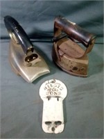 Vintage Items Including 2 Irons & a Cast Iron