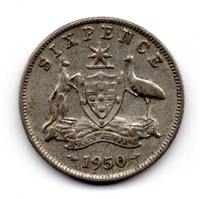 1950 Australia Sixpence Silver Coin