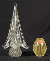 Murano Glass Paperweight Christmas Tree & Gold