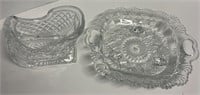 Crystal Glass Sleigh Basket and Footed