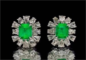 1ct Natural Emerald Eardrops, 18k gold