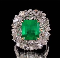 3.76ct Colombian Emerald Ring, 18k Yellow Gold