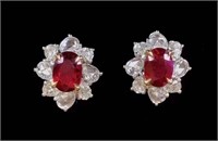 1.33ct Natural Pigeon Blood Ruby Studs, 18k gold