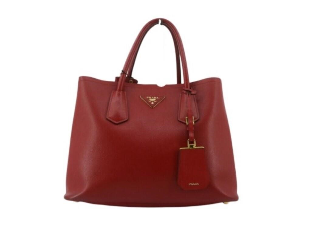 PRADA Red Leather Saffiano Hand Bag