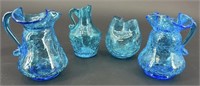 4 MCM Kanawha Blue Crackle Pitchers & Vase