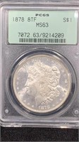 1878 8TF Morgan Silver Dollar PCGS MS63, older