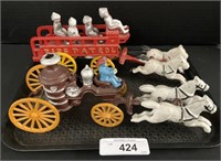 Vintage Cast Iron Horse Drawn Fire Wagons.