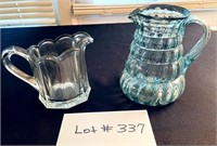 Handblown Glass Pitcher & Heavy Glass Creamer (2)