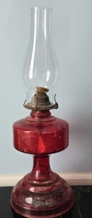 Vintage Red & Clear Glass Kerosene Lantern