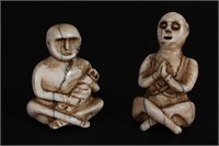 Two Carved Naga Conch Shell Figures,