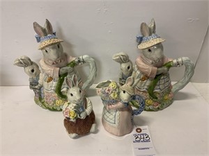 Easter Bunny Tea Pots w/ Sugar & Creamer