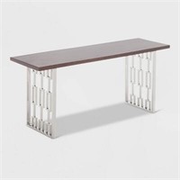 Wood & Silver Bench Dark Walnut - Adore Decor