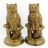 1974 S.C.C. Bronzed Metal Owl Bookends - 8-1/4"