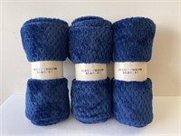 3 blue plush throw blankets 50x60”