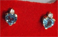 10K Yellow Gold Blue Topaz and Cubic Zirconia